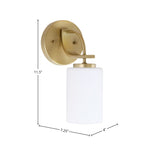 Cavella One Light Wall Sconce in New Age Brass with 4" White Muslin Shade