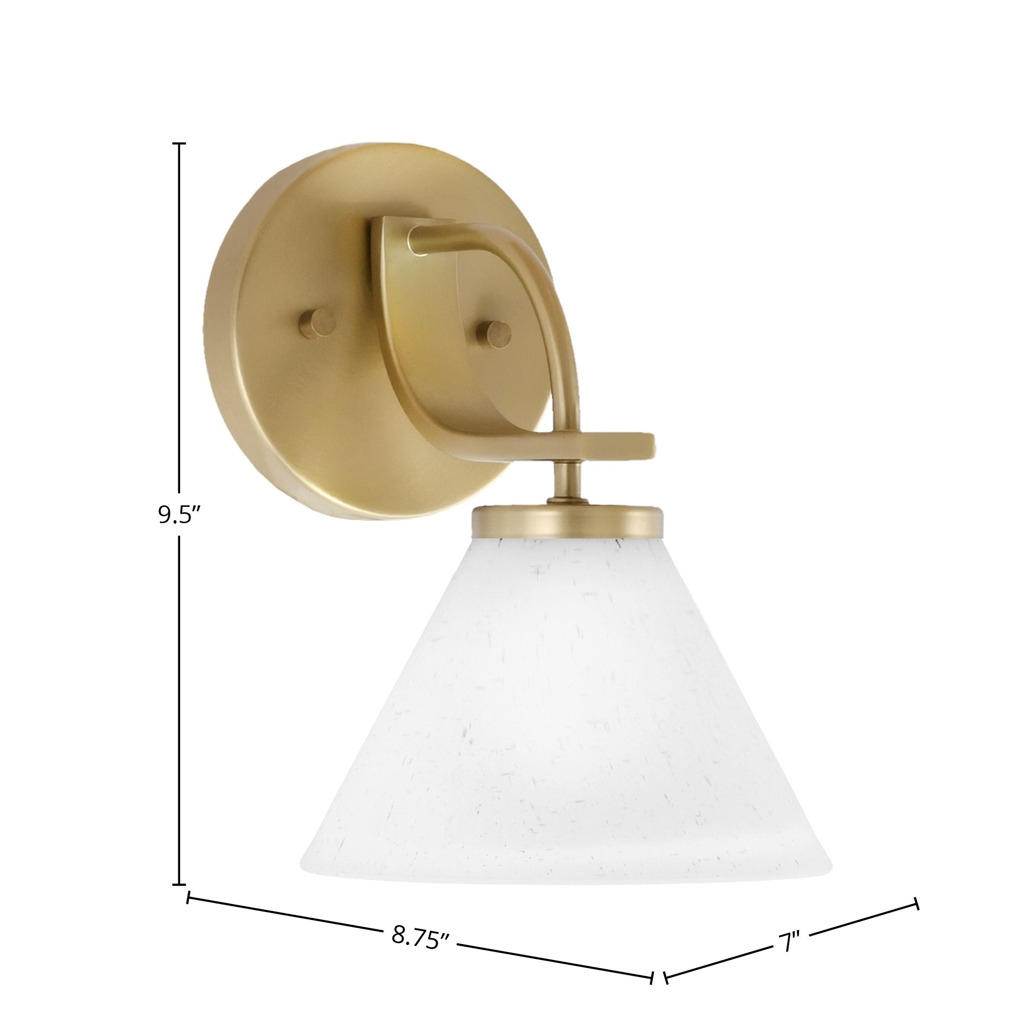 Cavella One Light Wall Sconce in New Age Brass with 7" White Muslin Shade