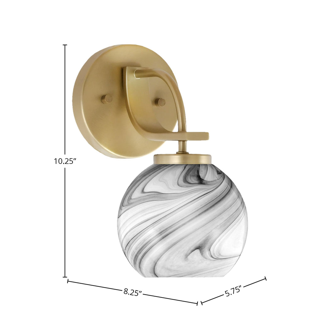 Cavella One Light Wall Sconce in New Age Brass with 5.75" Onyx Swirl Shade