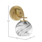 Cavella One Light Wall Sconce in New Age Brass with 5.75" Onyx Swirl Shade