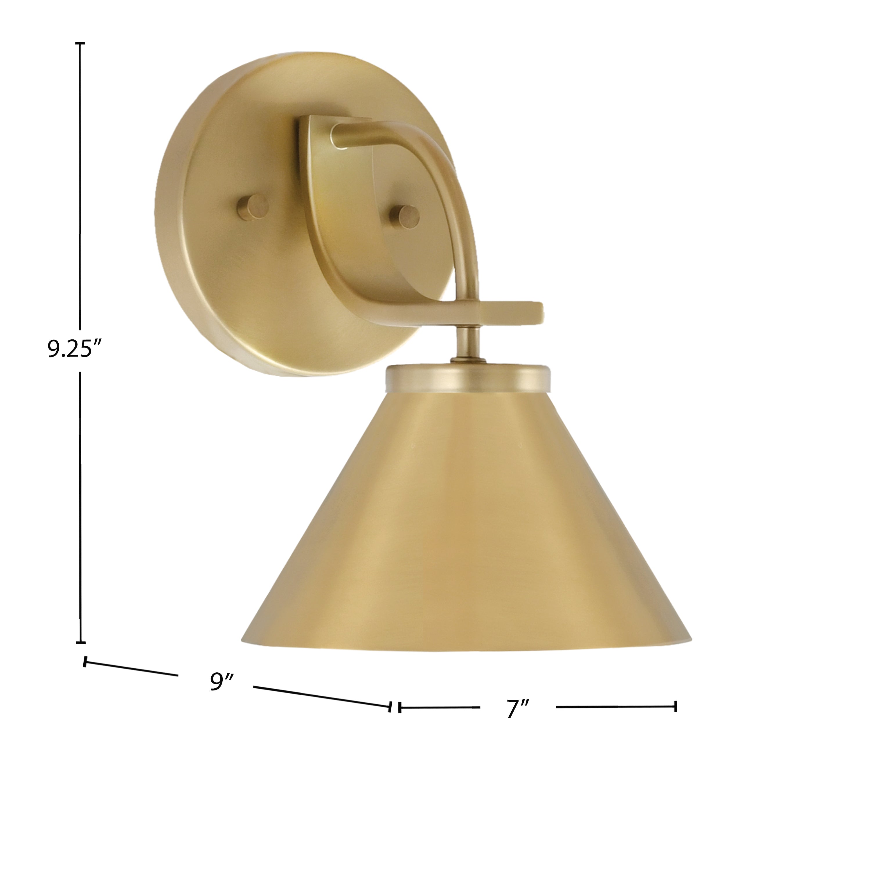 Cavella One Light Wall Sconce in New Age Brass with 7" New Age Brass Cone Metal Shade Shade