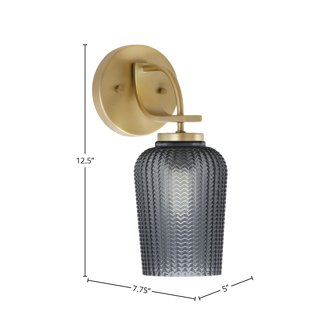 Cavella One Light Wall Sconce in New Age Brass with 5" Smoke Textured Shade