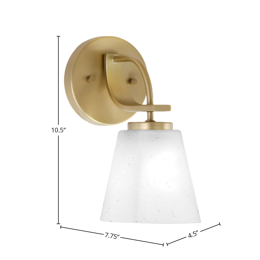 Cavella One Light Wall Sconce in New Age Brass with 4.5" White Muslin Shade
