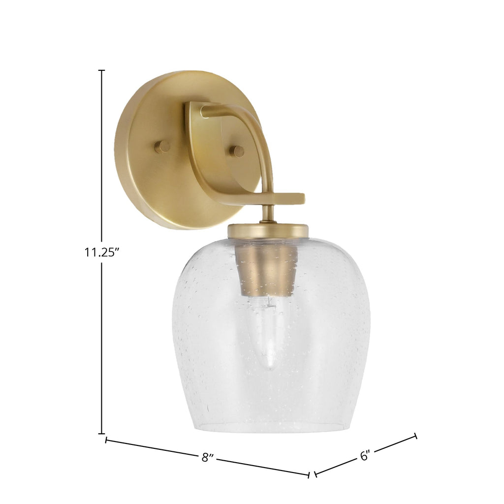Cavella One Light Wall Sconce in New Age Brass with 6" Clear Bubble Shade