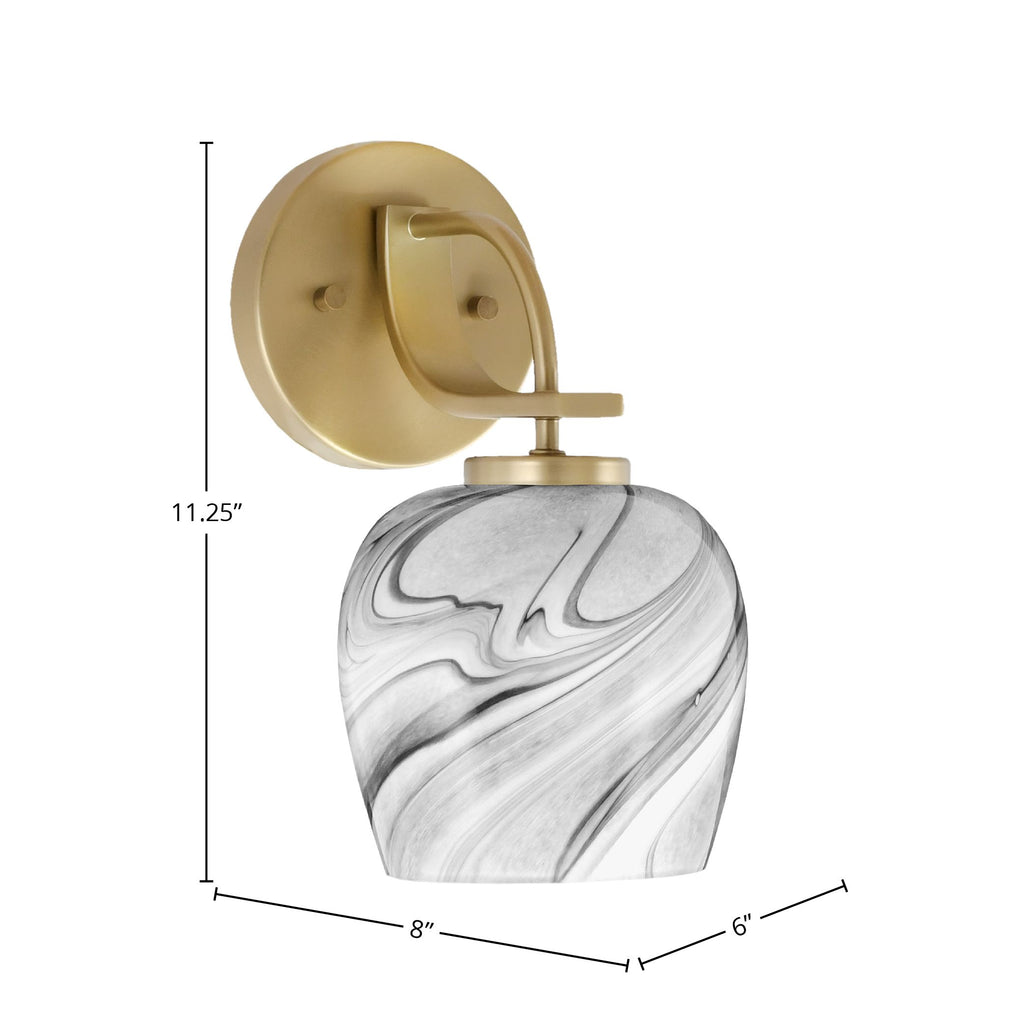 Cavella One Light Wall Sconce in New Age Brass with 6" Onyx Swirl Shade