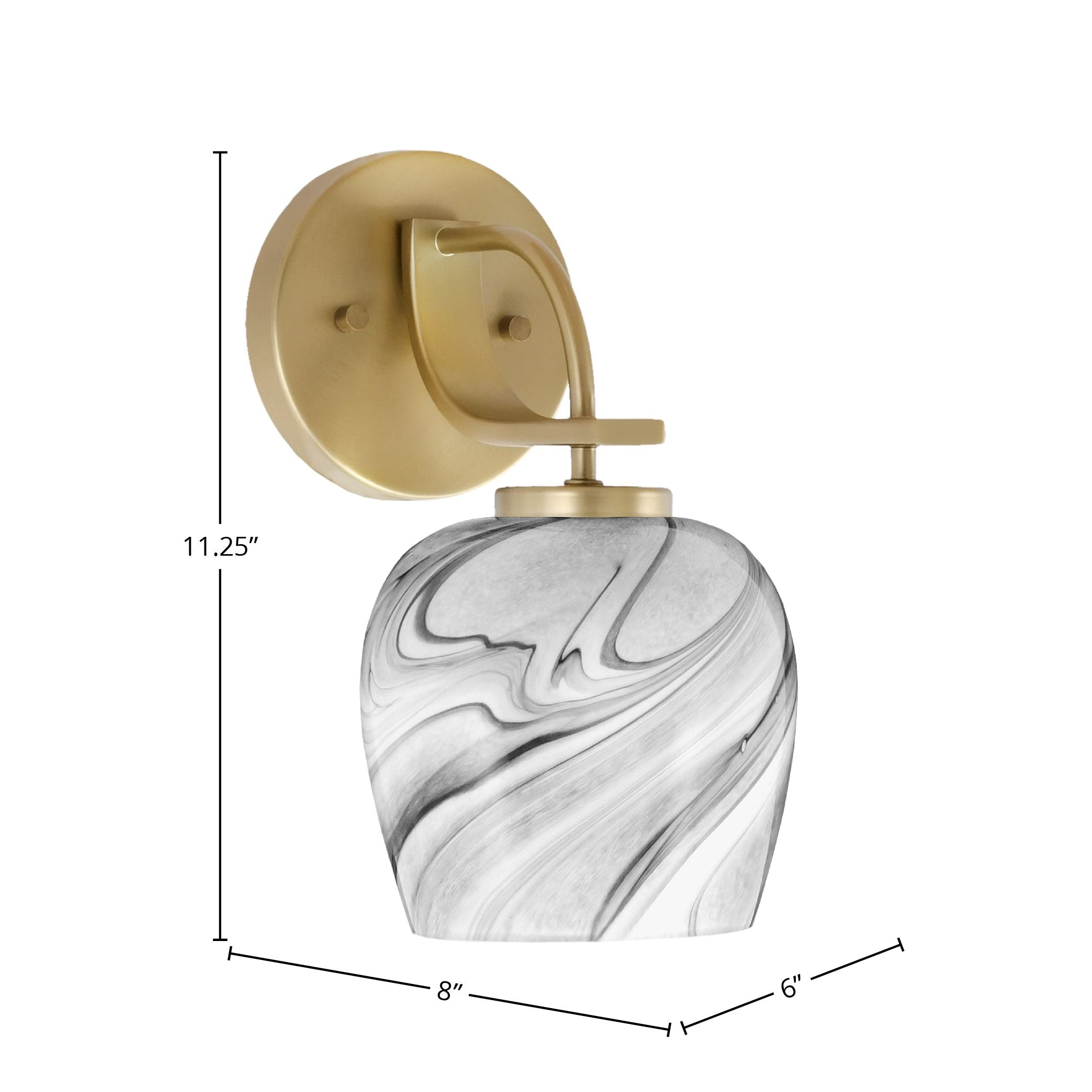 Cavella One Light Wall Sconce in New Age Brass with 6" Onyx Swirl Shade