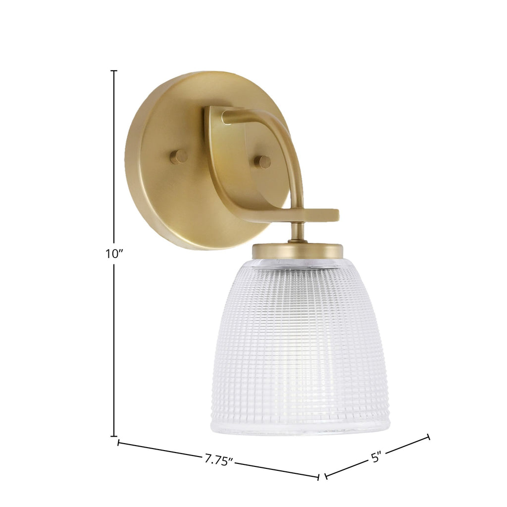 Cavella One Light Wall Sconce in New Age Brass with 5" Clear Ribbed Shade