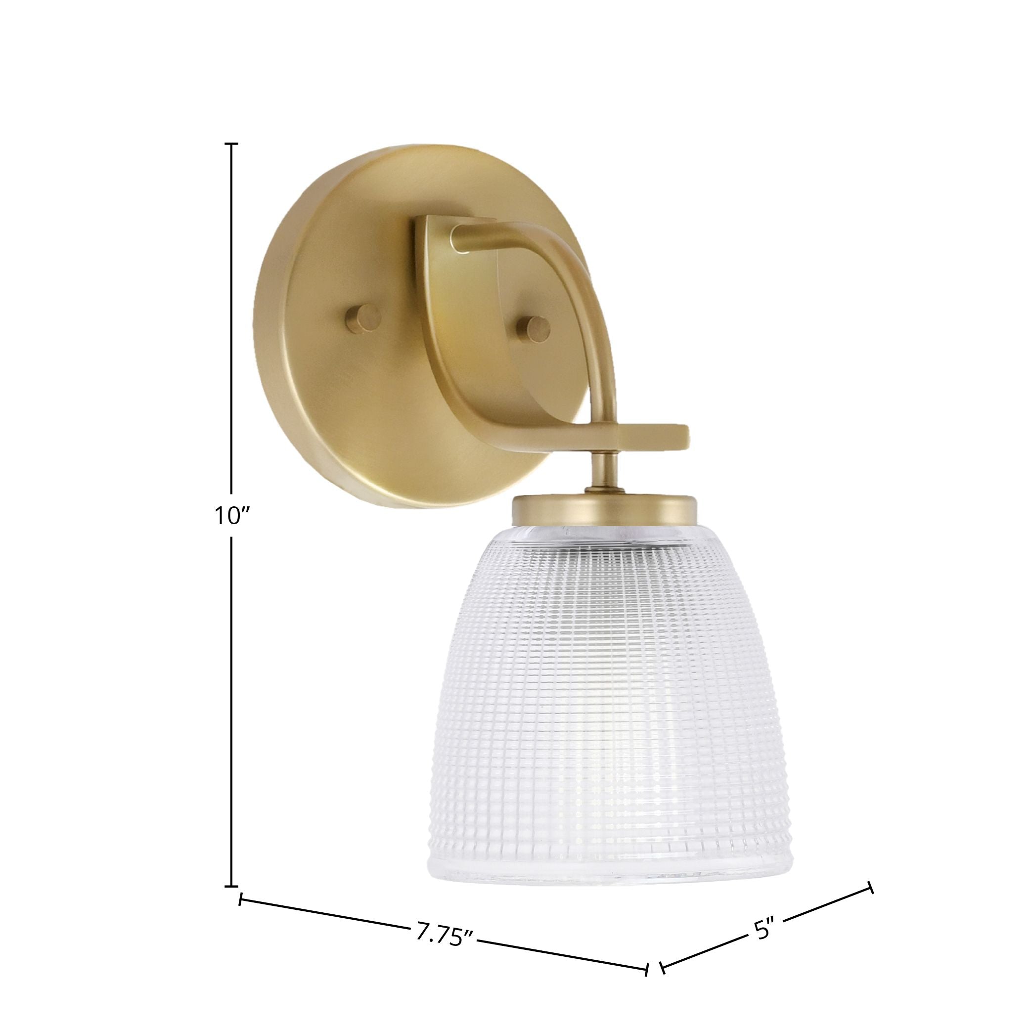 Cavella One Light Wall Sconce in New Age Brass with 5" Clear Ribbed Shade