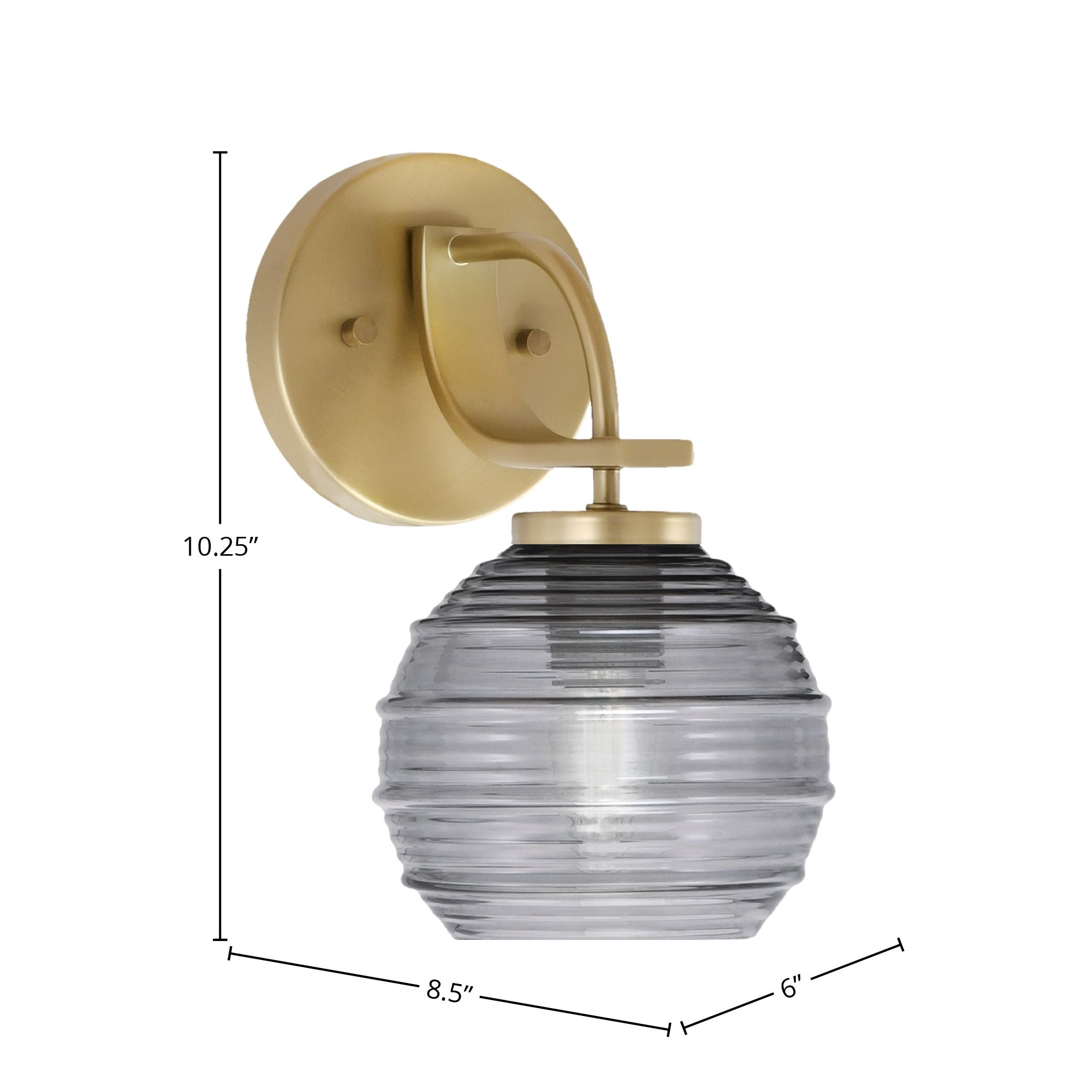 Cavella One Light Wall Sconce in New Age Brass with 6" Smoke Ribbed Shade