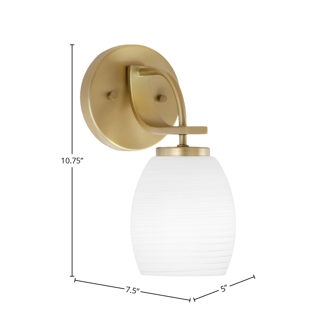Cavella One Light Wall Sconce in New Age Brass with 5" White Linen Shade