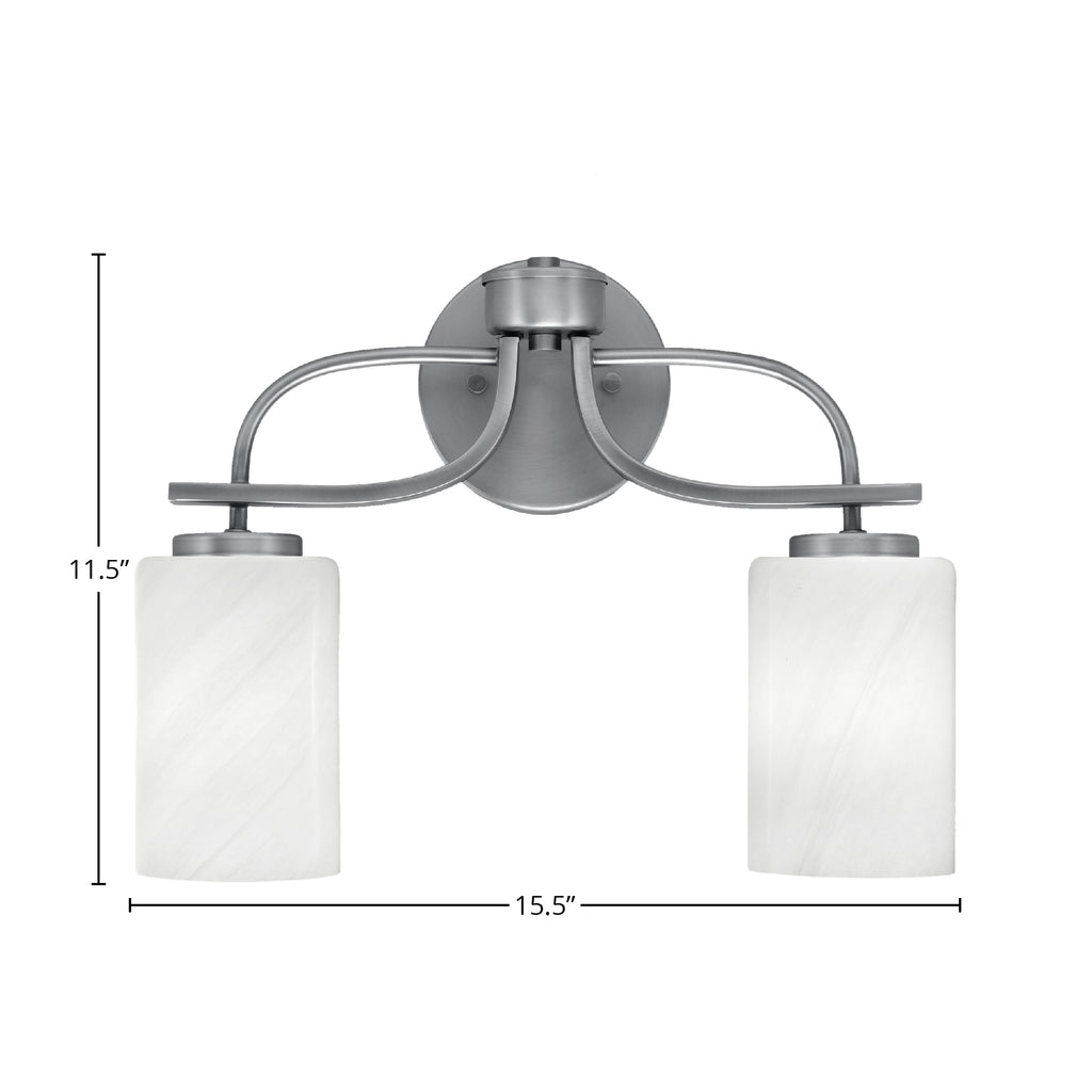 Cavella Two Light Bath Bar in Graphite with 4" White Marble Shade