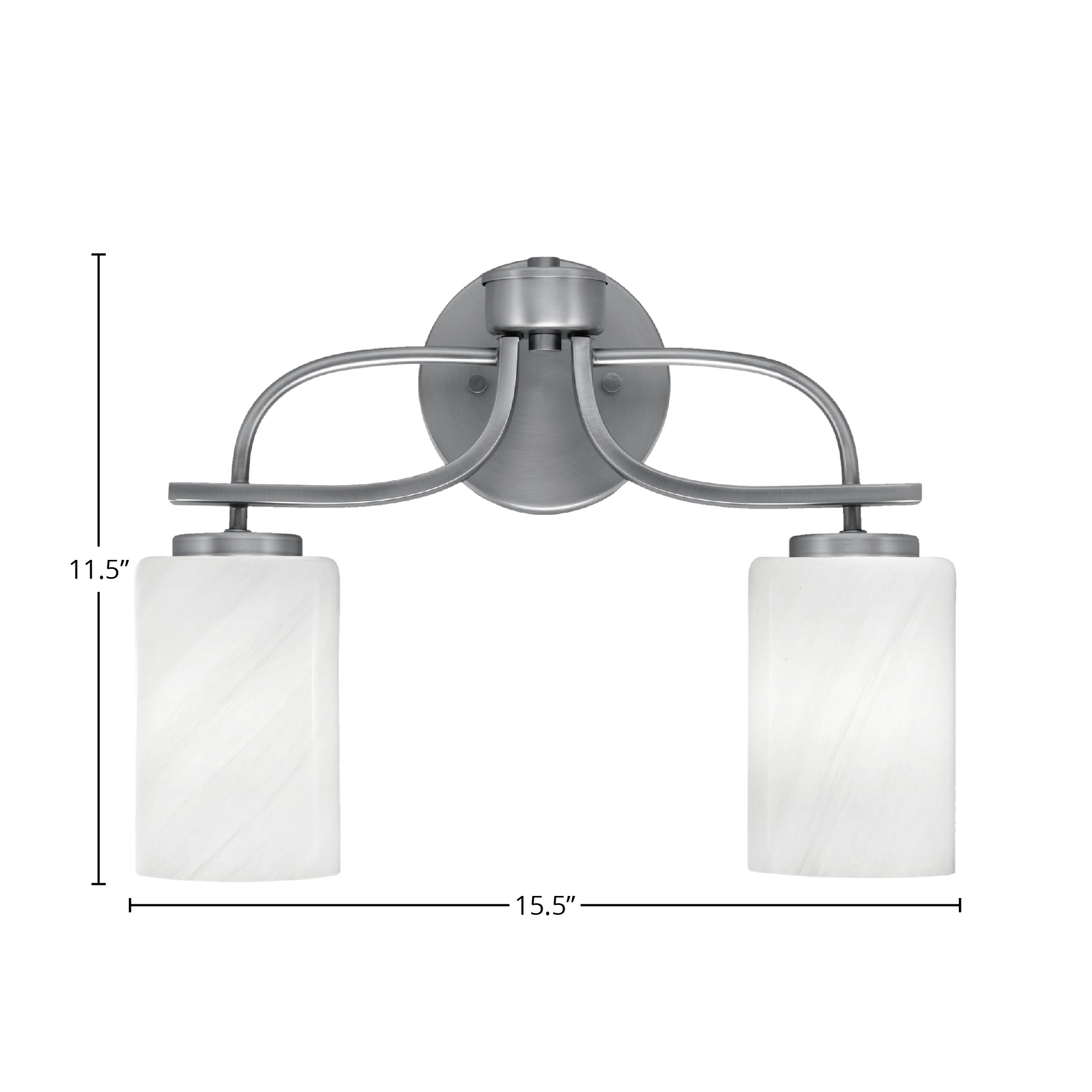 Cavella Two Light Bath Bar in Graphite with 4" White Marble Shade