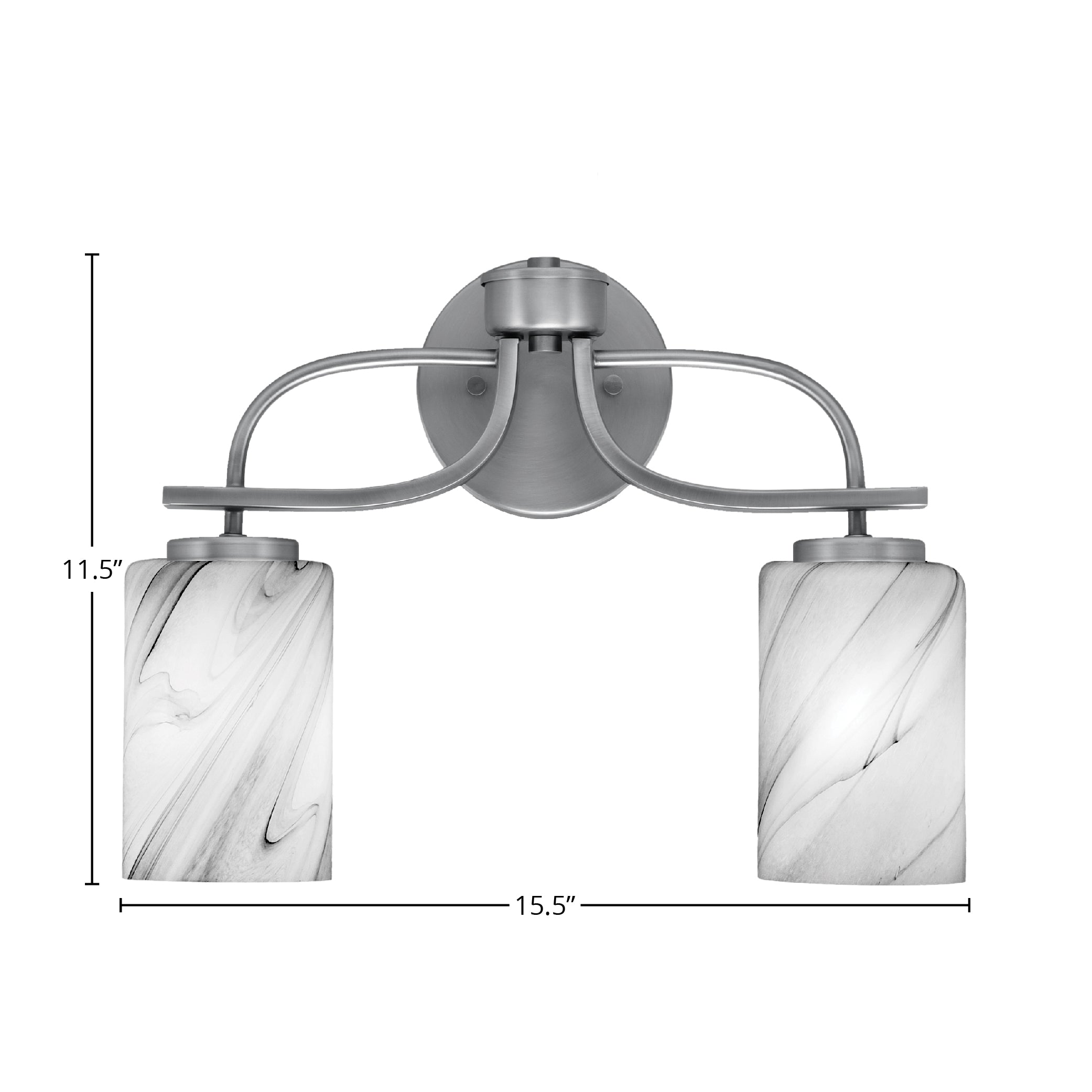 Cavella Two Light Bath Bar in Graphite with 4" Onyx Swirl Shade