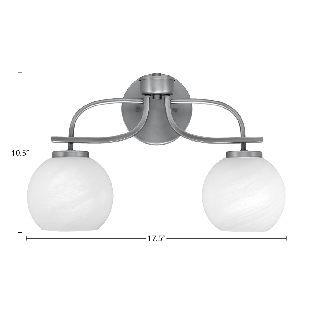 Cavella Two Light Bath Bar in Graphite with 5.75" White Marble Shade