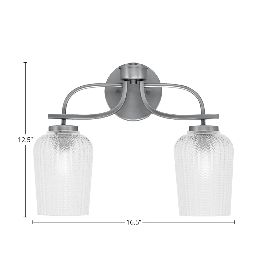 Cavella Two Light Bath Bar in Graphite with 5" Clear Textured Shade
