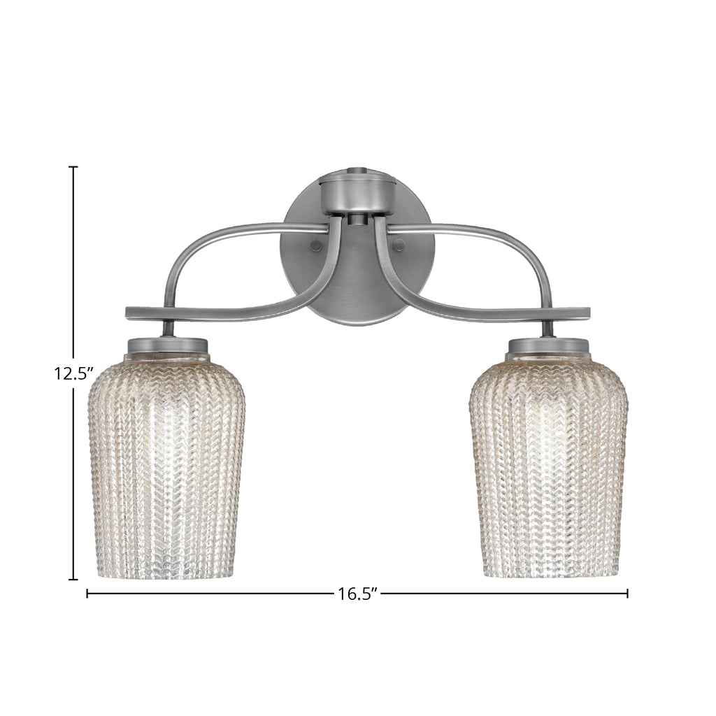 Cavella Two Light Bath Bar in Graphite with 5" Silver Textured Shade