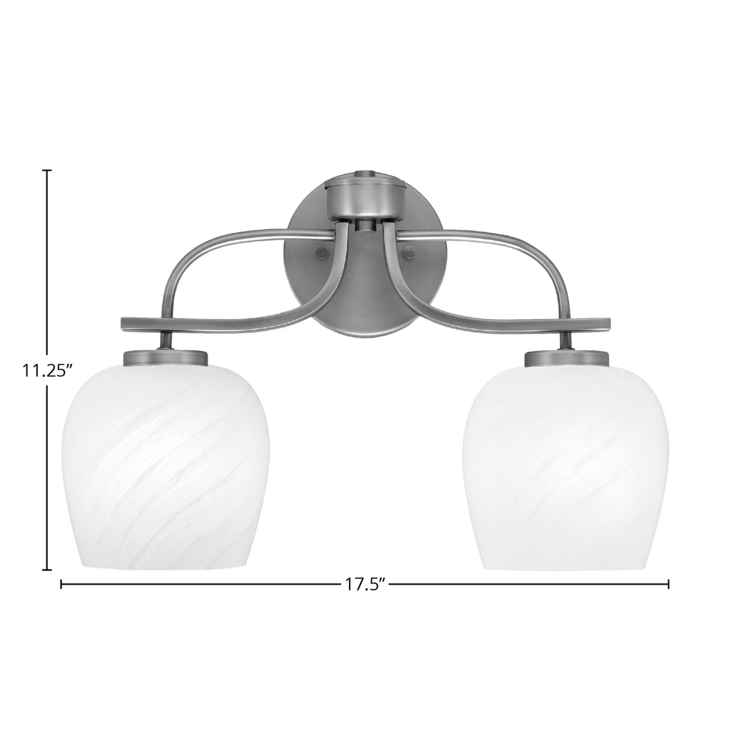 Cavella Two Light Bath Bar in Graphite with 6" White Marble Shade