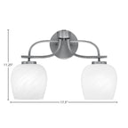 Cavella Two Light Bath Bar in Graphite with 6" White Marble Shade