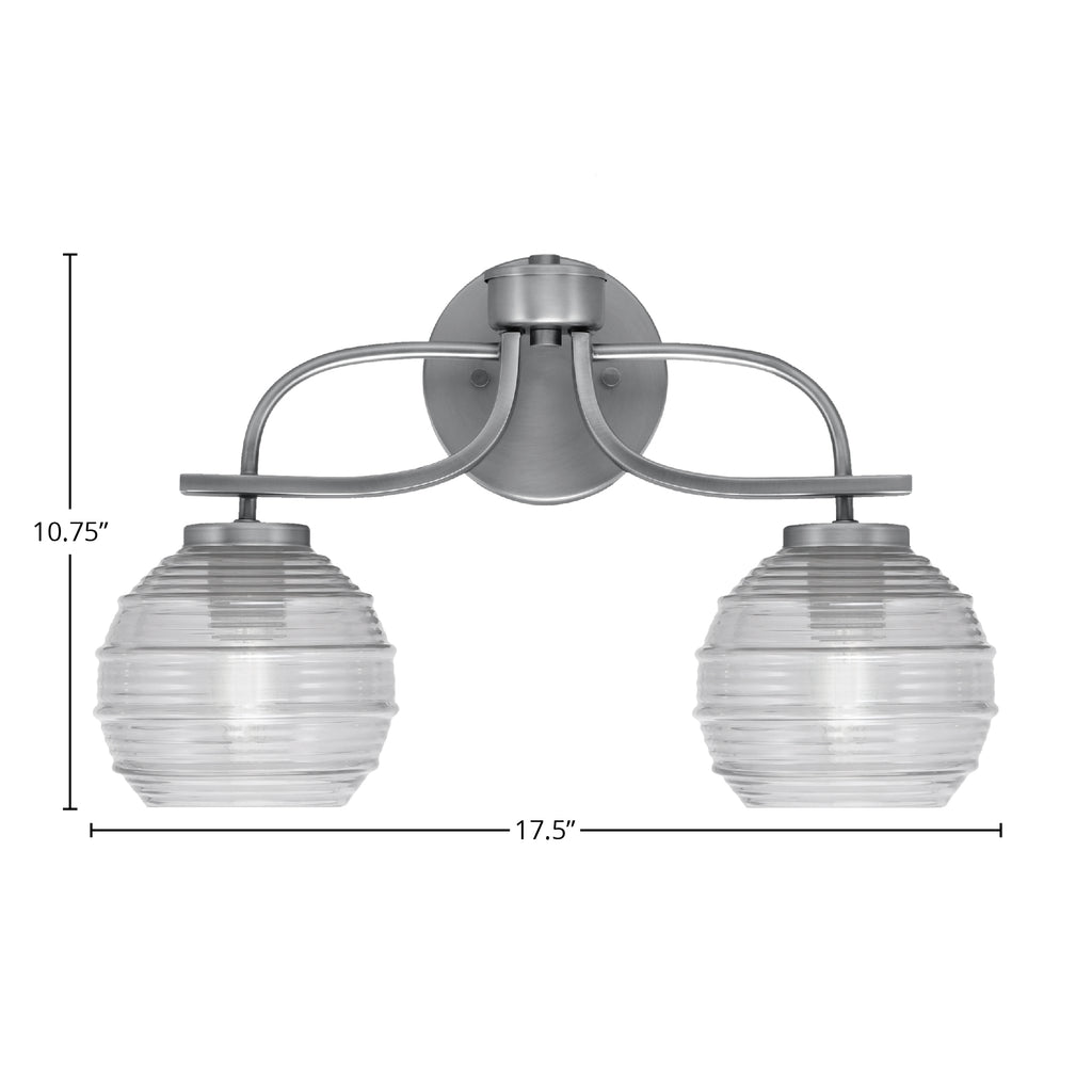 Cavella Two Light Bath Bar in Graphite with 6" Clear Ribbed Shade