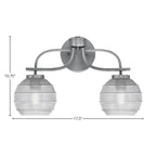 Cavella Two Light Bath Bar in Graphite with 6" Clear Ribbed Shade