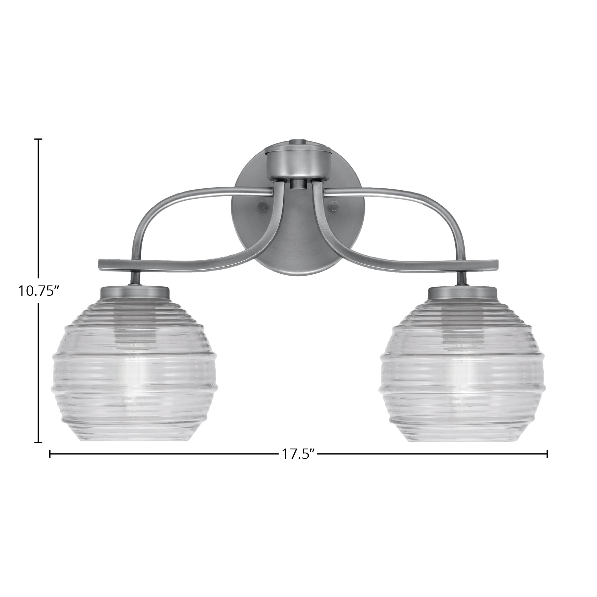 Cavella Two Light Bath Bar in Graphite with 6" Clear Ribbed Shade