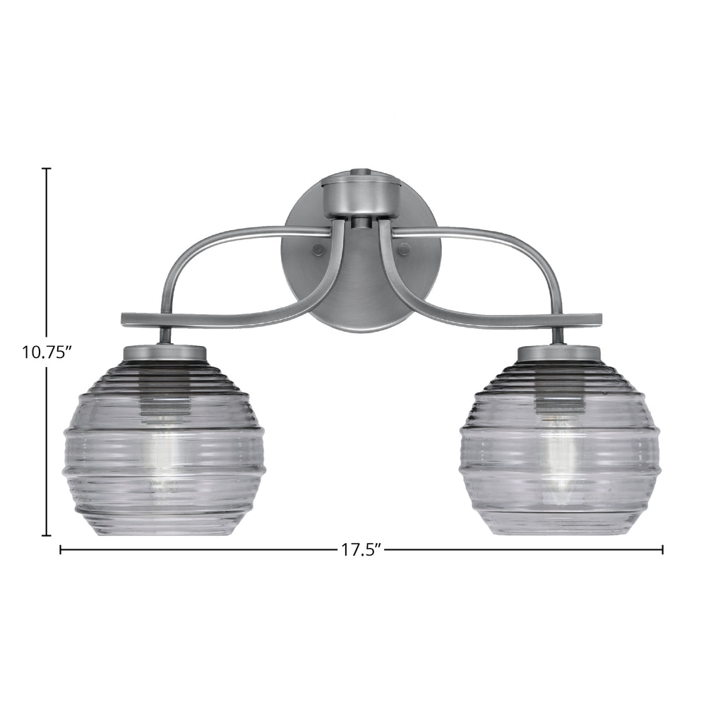 Cavella Two Light Bath Bar in Graphite with 6" Smoke Ribbed Shade