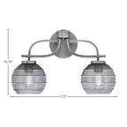 Cavella Two Light Bath Bar in Graphite with 6" Smoke Ribbed Shade
