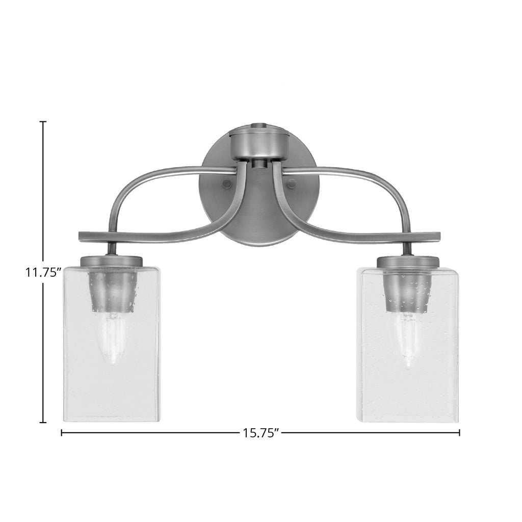 Cavella Two Light Bath Bar in Graphite with 4" Square Clear Bubble Shade