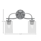 Cavella Two Light Bath Bar in Graphite with 4" Square Clear Bubble Shade