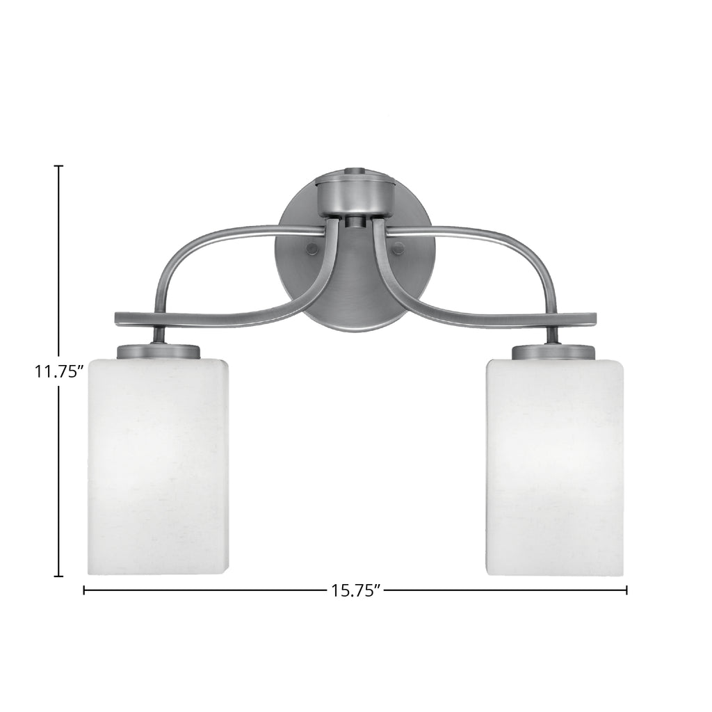 Cavella Two Light Bath Bar in Graphite with 4" Square White Muslin Shade