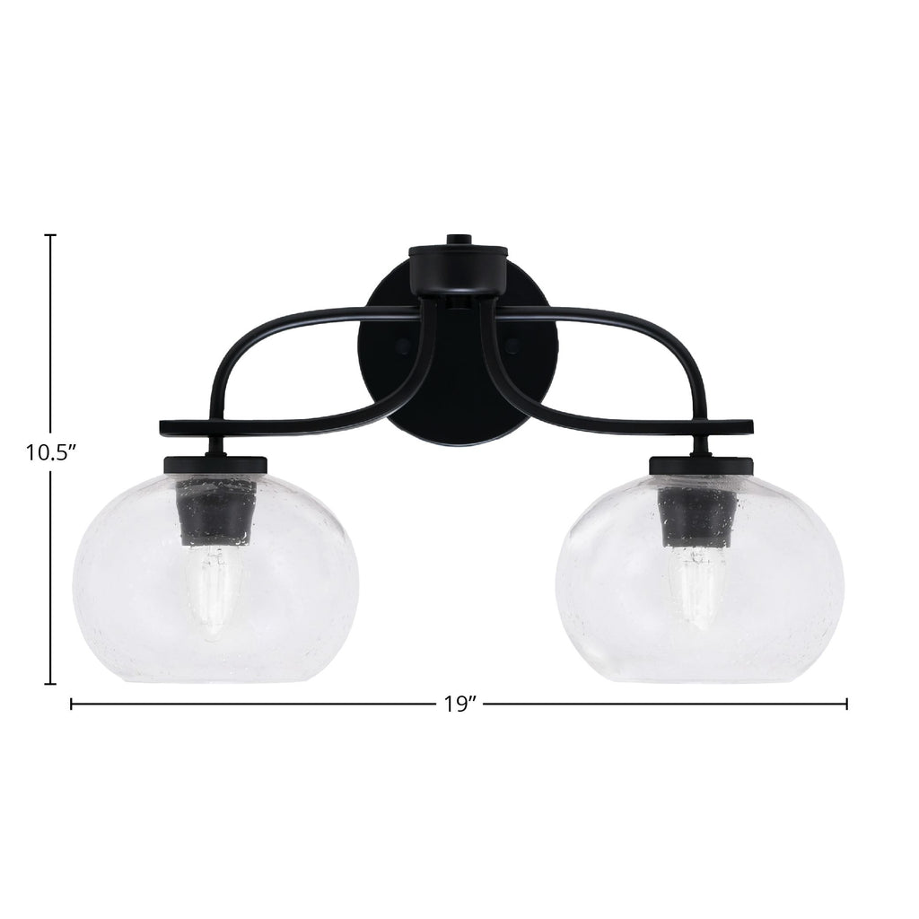 Cavella Two Light Bath Bar in Matte Black with 7" Clear Bubble Shade