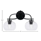 Cavella Two Light Bath Bar in Matte Black with 7" Clear Bubble Shade
