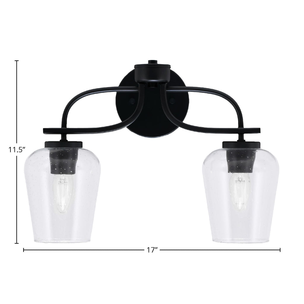 Cavella Two Light Bath Bar in Matte Black with 5" Clear Bubble Shade