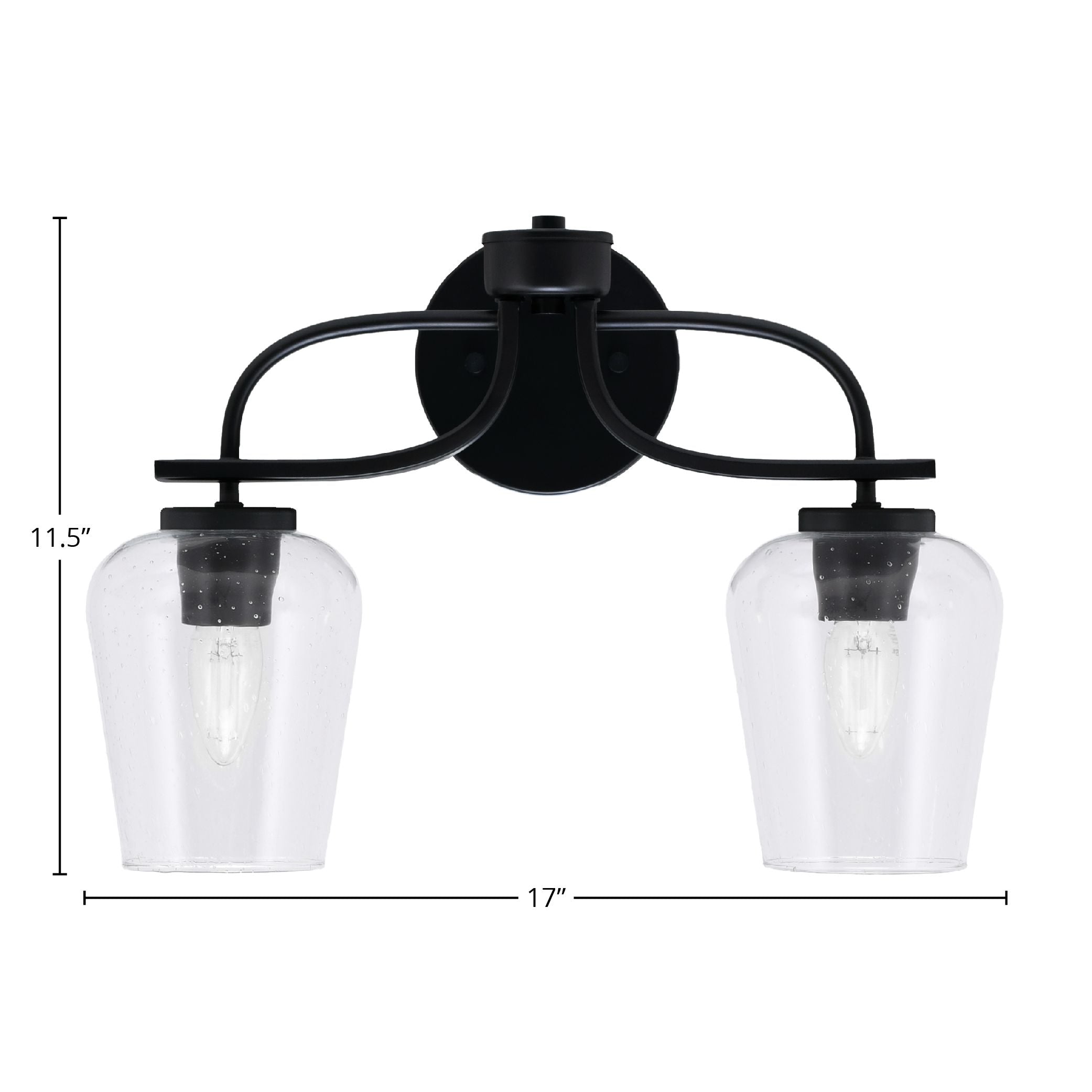 Cavella Two Light Bath Bar in Matte Black with 5" Clear Bubble Shade