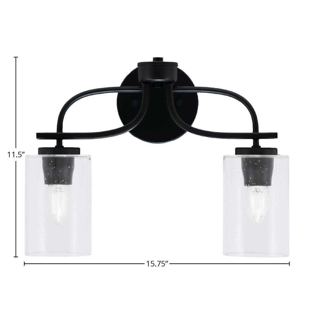 Cavella Two Light Bath Bar in Matte Black with 4" Clear Bubble Shade