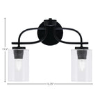 Cavella Two Light Bath Bar in Matte Black with 4" Clear Bubble Shade