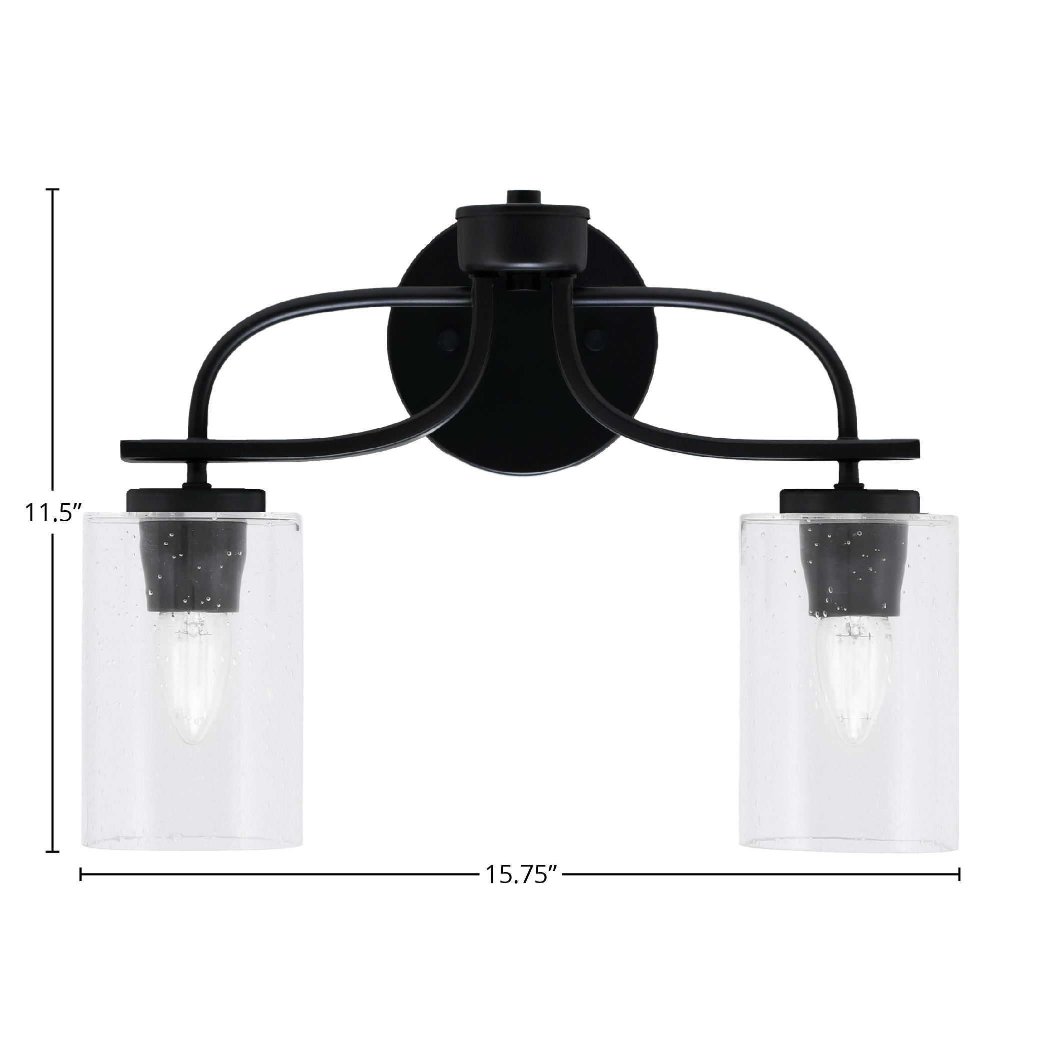 Cavella Two Light Bath Bar in Matte Black with 4" Clear Bubble Shade