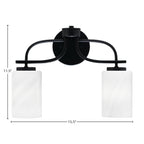 Cavella Two Light Bath Bar in Matte Black with 4" White Marble Shade