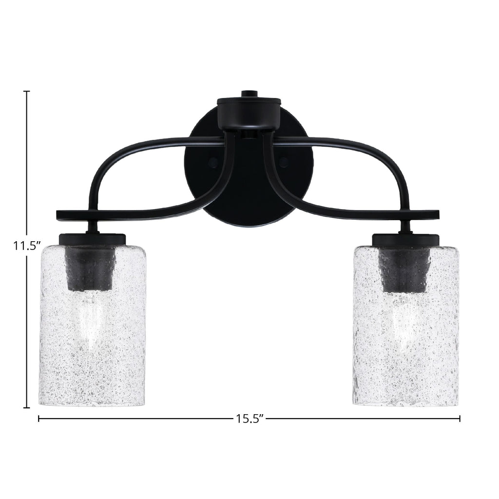Cavella Two Light Bath Bar in Matte Black with 4" Smoke Bubble Shade