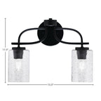 Cavella Two Light Bath Bar in Matte Black with 4" Smoke Bubble Shade