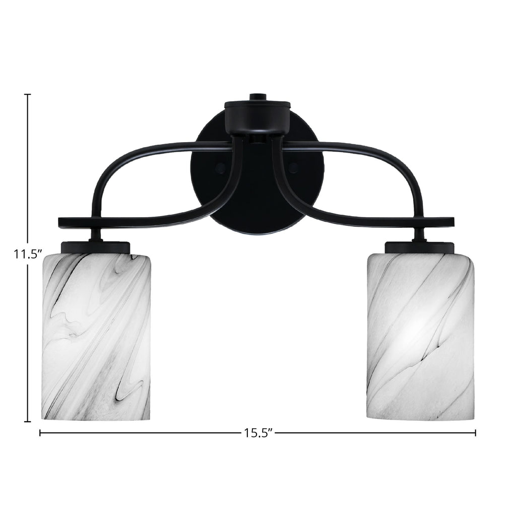 Cavella Two Light Bath Bar in Matte Black with 4" Onyx Swirl Shade