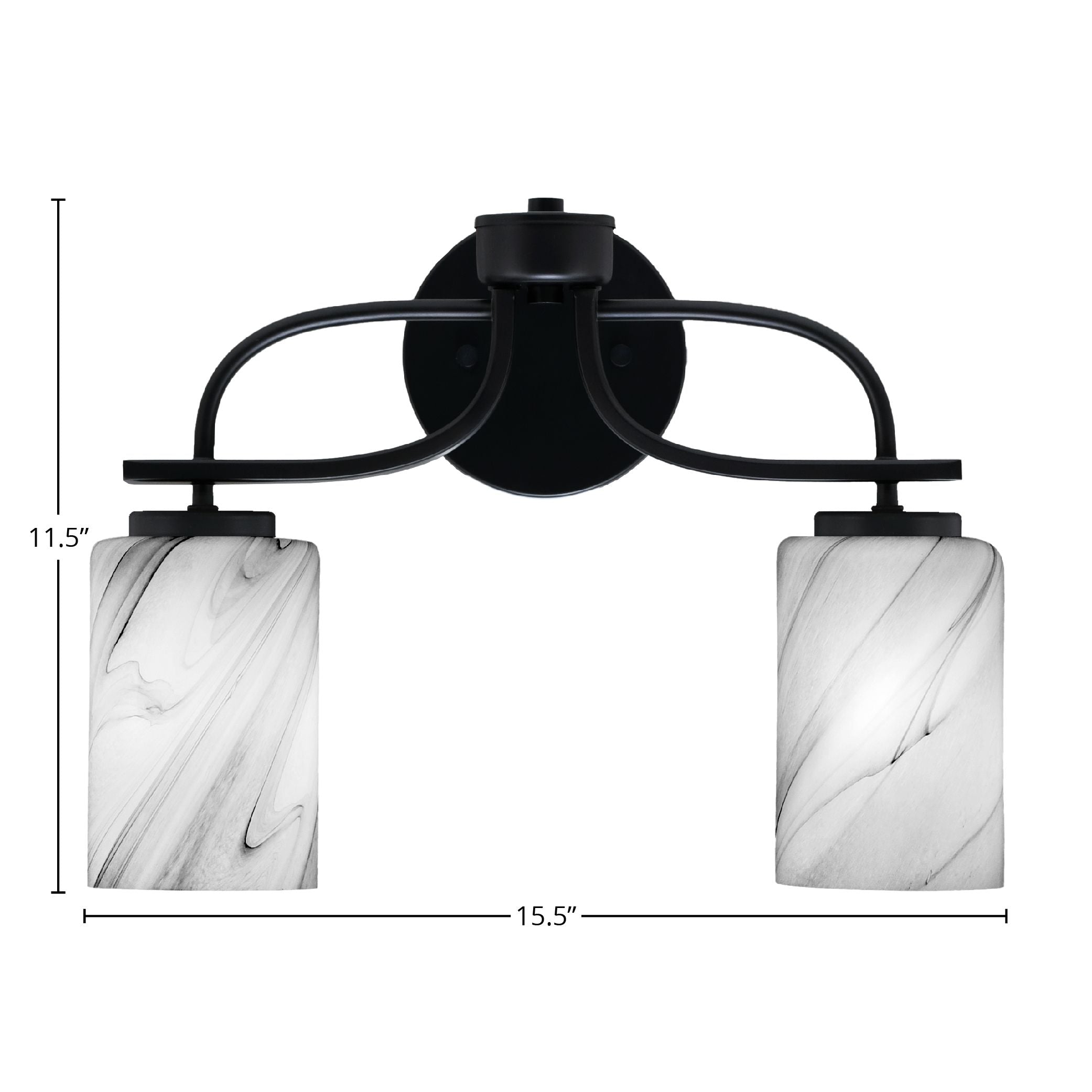Cavella Two Light Bath Bar in Matte Black with 4" Onyx Swirl Shade