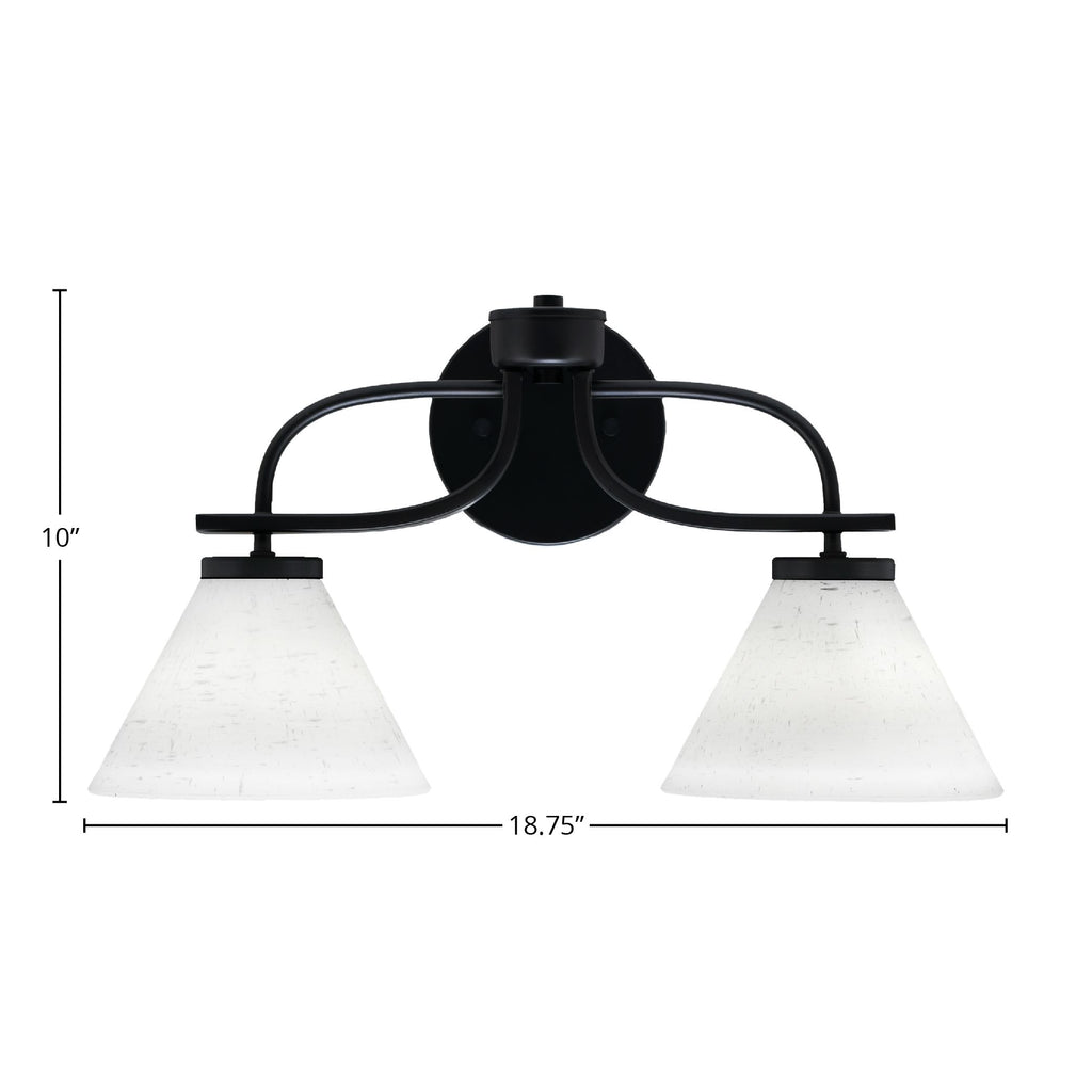 Cavella Two Light Bath Bar in Matte Black with 7" White Muslin Shade