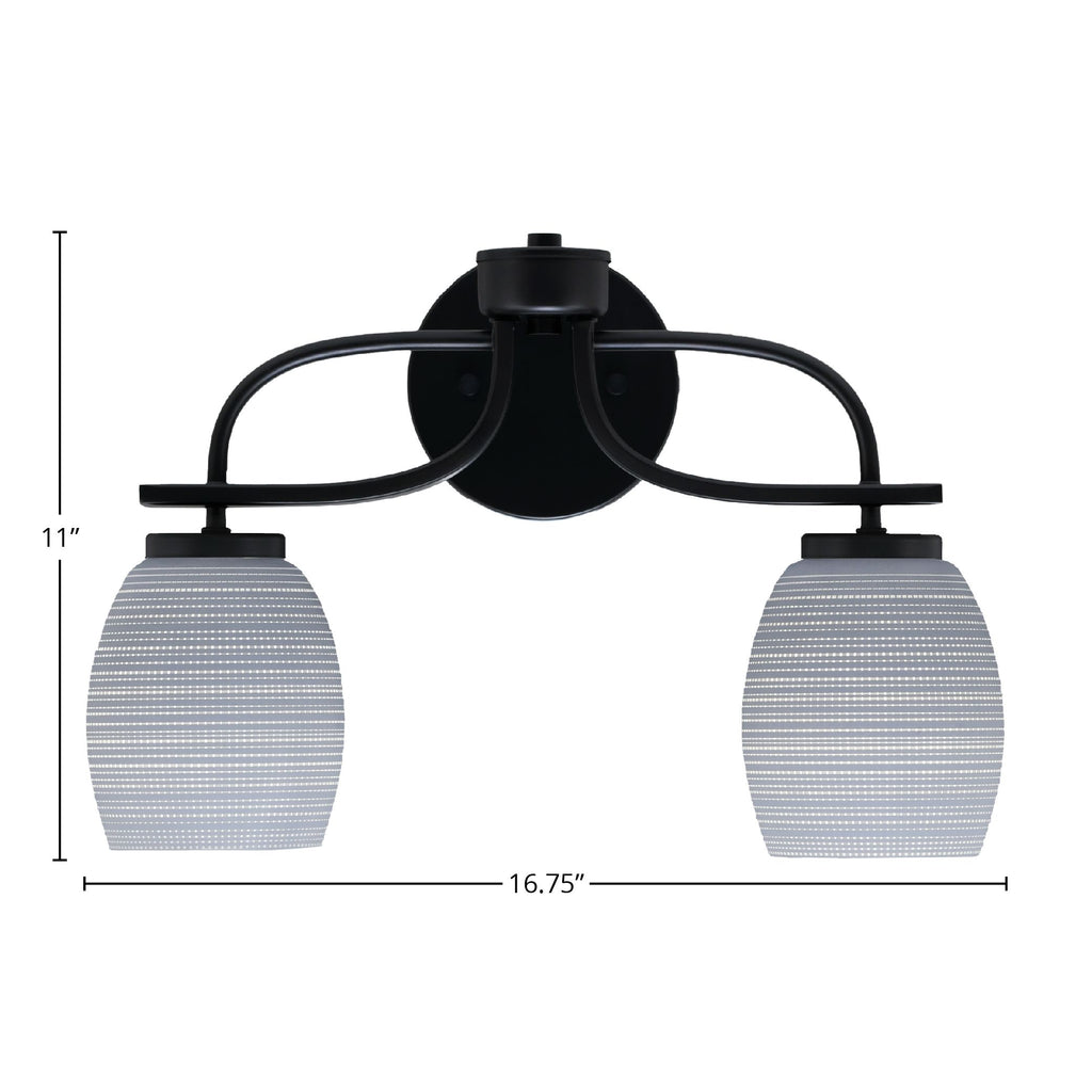 Cavella Two Light Bath Bar in Matte Black with 5" Gray Matrix Shade