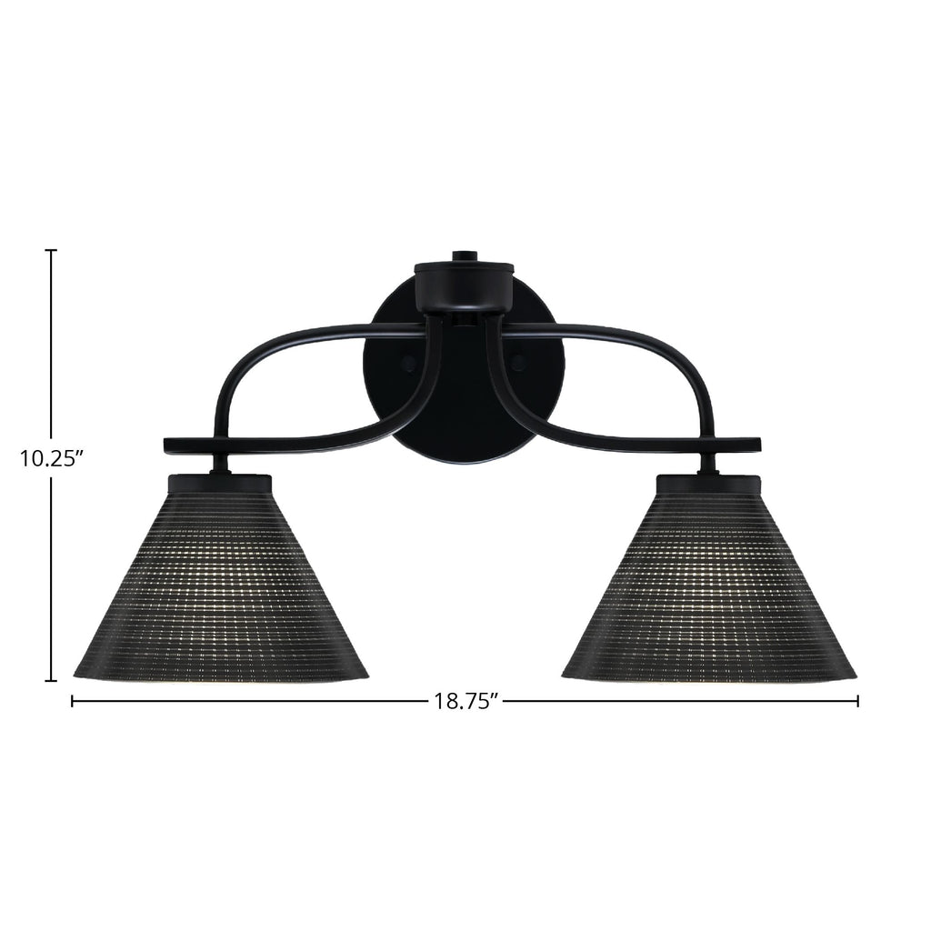 Cavella Two Light Bath Bar in Matte Black with 7" Black Matrix Shade