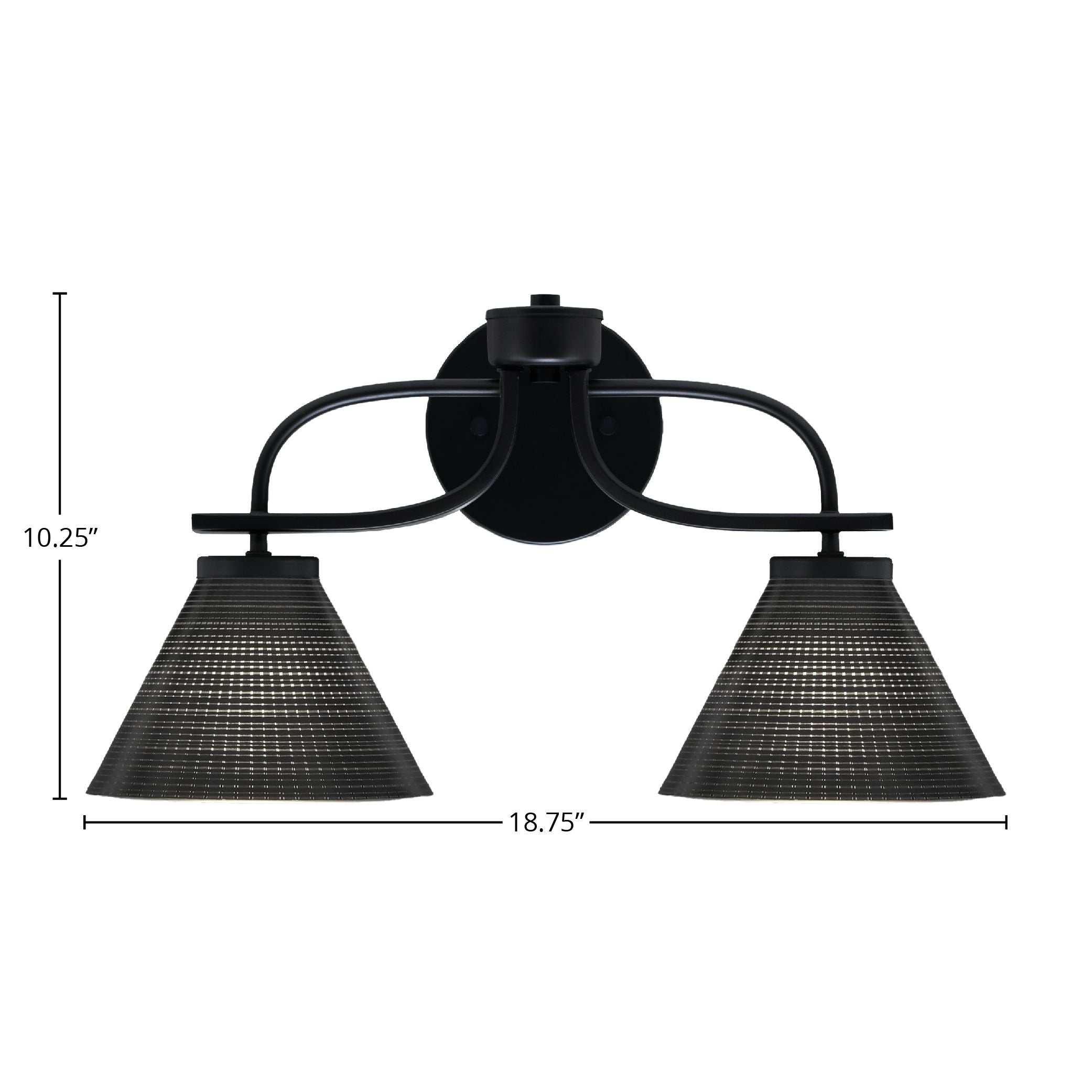 Cavella Two Light Bath Bar in Matte Black with 7" Black Matrix Shade