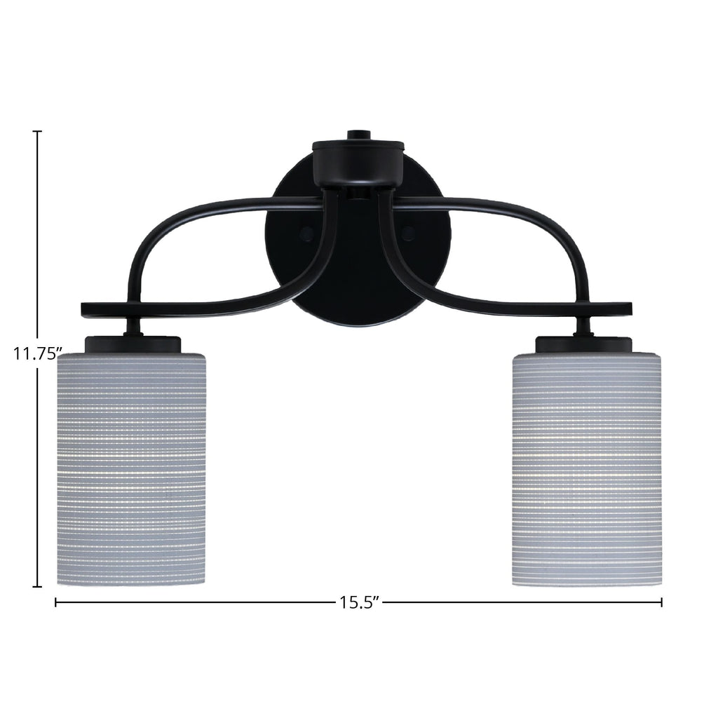 Cavella Two Light Bath Bar in Matte Black with 4" Gray Matrix Shade