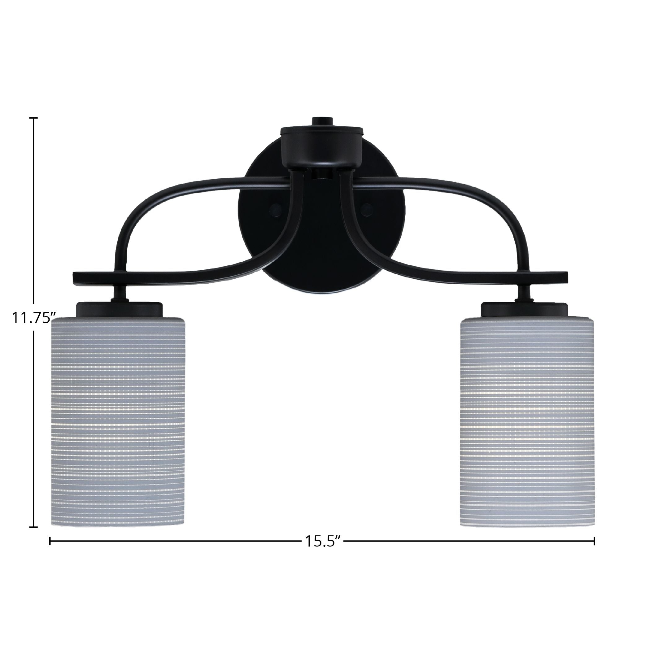 Cavella Two Light Bath Bar in Matte Black with 4" Gray Matrix Shade