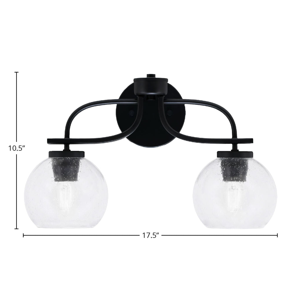 Cavella Two Light Bath Bar in Matte Black with 5.75" Clear Bubble Shade