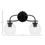 Cavella Two Light Bath Bar in Matte Black with 5.75" Clear Bubble Shade